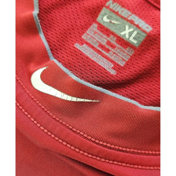 Nike Pro Short Sleeve Shirt Mens Large Red Gray Mesh Sides Football Base Layer - Picture 6 of 7